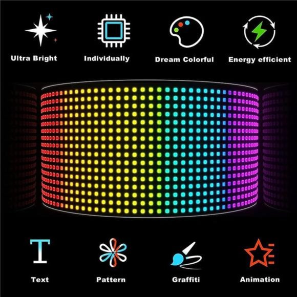 LED Sign for Car, 7''x3'' Flexible LED Display, Programmable LED Matrix Panel, U - Picture 3 of 7